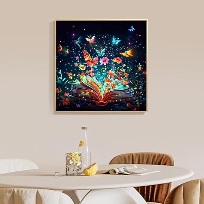 Camocin Diamond Art Kits for Adults Butterfly, 5D Book Diamond Painting Kits for Adults Beginners, DIY Butterfly Full Round Dots Drill Gem Art Kit for Gift Home Wall Decor 14 x 14 Inch