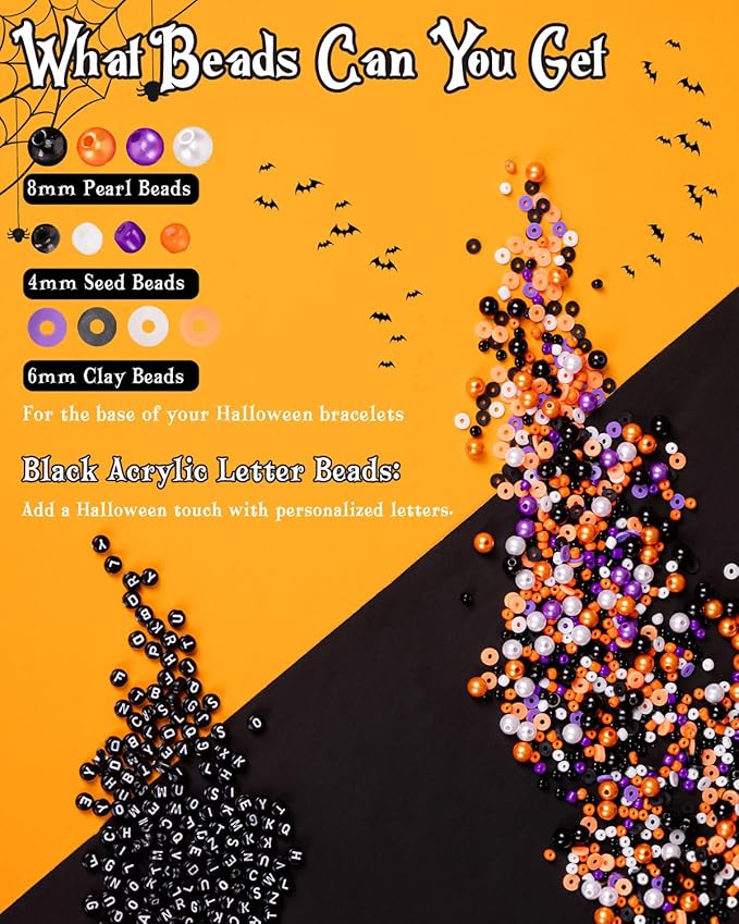 Goldwise Halloween-Inspired Jewelry Making Kit for Adults, 2 Boxes with Black, Orange & Purple Beads, Alphabet Beads (A–Z) & Halloween Charms for DIY Jewelry Design