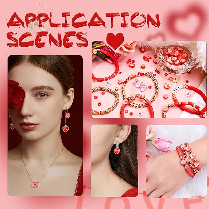 BONNY BOXX 3300PCs Valentine Day Clay Beads Set, Flat Round Disc Heishi Polymer Clay Beads with Letter Beads & Charms for Friendship Bracelet Making, Valentine Jewelry for DIY Crafts Birthday Gifts