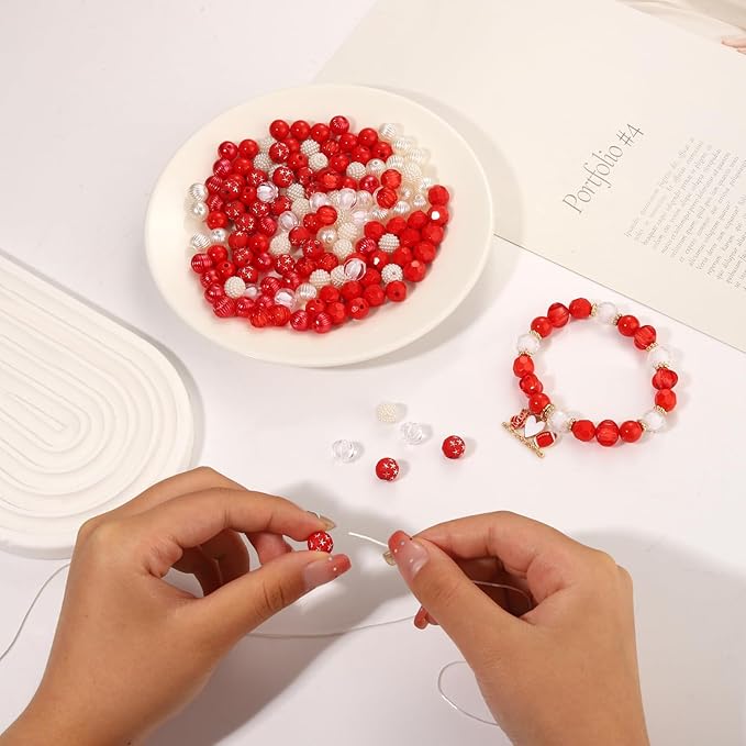 NVENF 3000PCS+ Game Day Beads Charms for Bracelets Necklace Making Clay Beads Football Charms for Game Day Bracelets Necklace Making DIY Crafts (Red White)