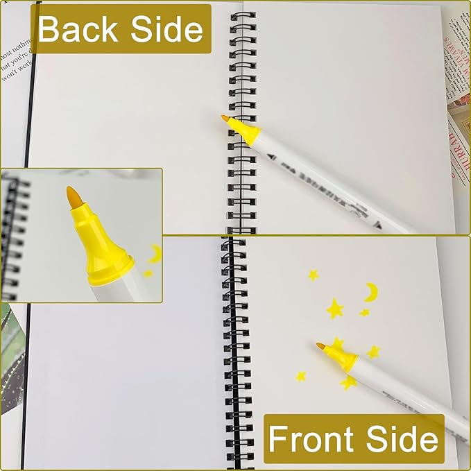 Set of 2, Each with 20 Sheets, 7.5 x 5.1 Inches, 140 lb Cold Press Watercolor Paper, 1150 GSM Black Hard Cover, Spiral Bound, White Pages for Drawing and Painting