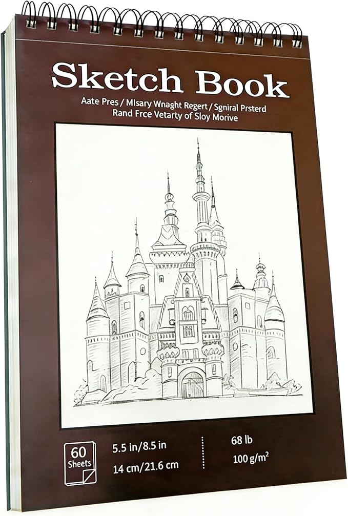 Sketch Book, Top Spiral Bound Sketch Pad, 100 Sheets 68lb/100gsm Drawing Paper, Acid Free Art Sketch Book Artistic Drawing Painting Writing Paper for Beginners Artists (1 Pack, 5.5"x8.5")