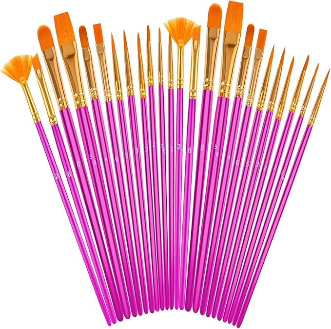 Soucolor 24Pcs Acrylic Paint Brushes Set, Halloween Arts and Crafts for Adults Kids, Round Pointed Tip Artist Paintbrushes for Acrylic Painting Oil Watercolor Canvas Boards Easter Eggs Rock Art
