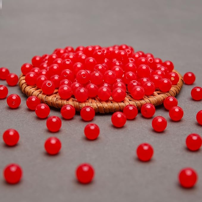 bonny boxx 1000pcs 6mm jelly red acrylic round beads, smooth transparent acrylic balls, plastic resin gumball bubblegum chunky beads for necklace & bracelet making, crafting supplies