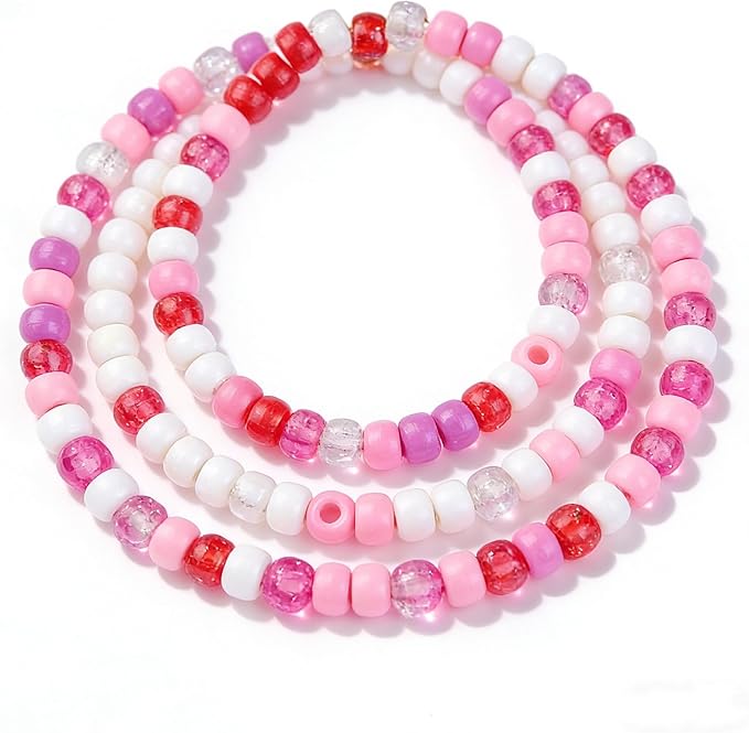 1000PCS 6x9mm Valentine's Day Red Theme Pony Beads Bulk, 15 Color Kandi Beads for Bracelets Making Kit, Hair Braids Crafts Jewelry Making Crafts Friendship Necklace Earrings DIY (Red Mixed Color)