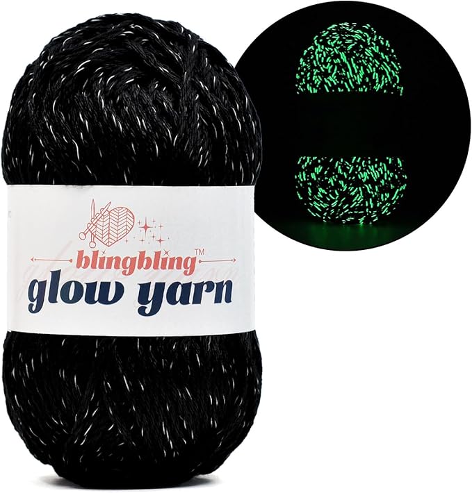 Glow in The Dark Yarn - 100g/3.5oz DK #3 Light Weight, Beginner-Friendly Crochet & Knitting Supplies (Black, 1 Pack)