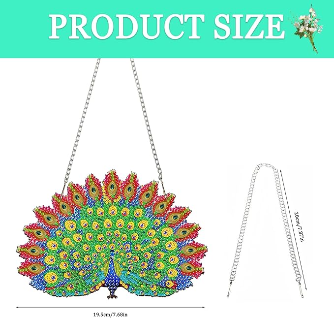 Auremi Peacock Diamond Art Hanging Kit for Adult, Special Shaped Rhinestone, DIY Acrylic 5D Animal Diamond Painting Window Pendants Signs, Home Garden Wall Hanging Ornament