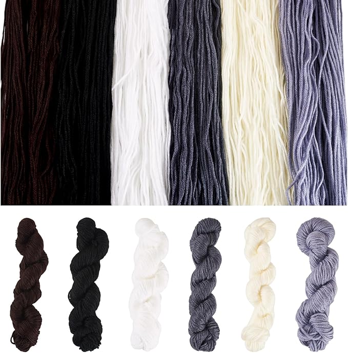 Cheriswelry 6 Skeins Black White Grey Acrylic Fiber Yarn Craft Sewing Cord Threads for Weaving Soft String for Knitting 2.2mm Skeins Yarn kit for Crochet Beginners Adults