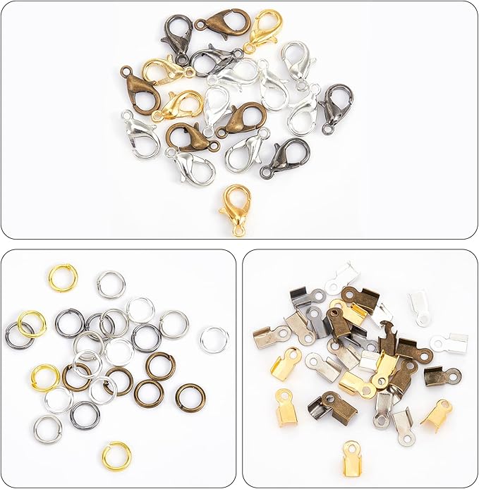 PH PandaHall 1800 Pcs Jewelry Finding Kits, 5 Colors Cord Ends Lobster Claw Clasps 5mm Jump Rings for Earring Bracelet Necklace Pendants Jewelry DIY Craft Making, 24 Styles/Set