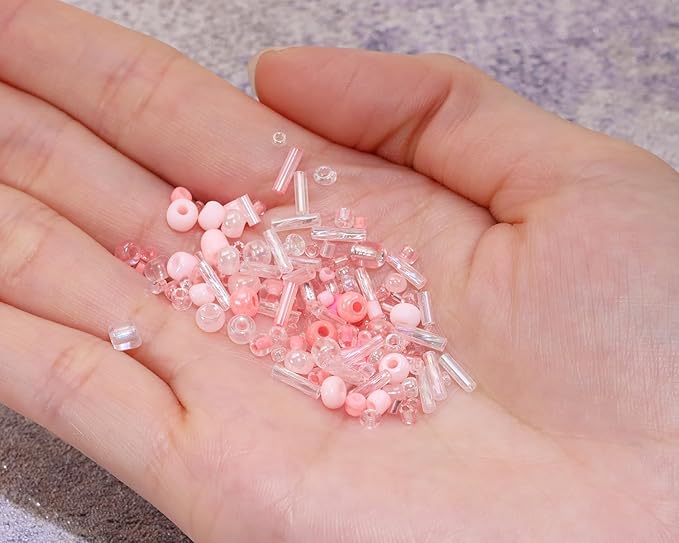 Mixed Craft Beads 1000Pcs/20g Glass Seed Beads Tube Beads Bugle Beads 1.5-4.5mm Small Loose Spacer Beads for DIY Bracelets Necklace Earring Jewelry Making (Pink)
