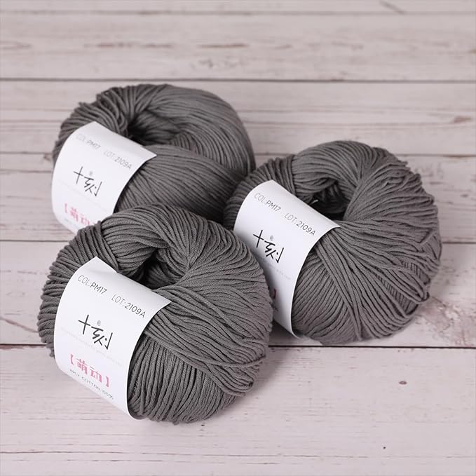 Fine Weight Knitted and Crocheted Cotton Yarn, 100% Long Staple Cotton Yarn, Baby Sports, 2 Packages of 100g/3.52oz (Per Skein 50g/162yards)-Dark Cloud Grey