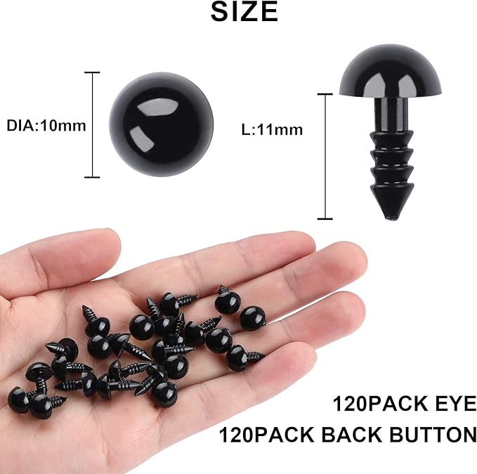 UPINS 120PCS Plastic Safety Crochet Eyes Bulk with 120PCS Washers for Crochet Crafts (0.4Inch/10mm)