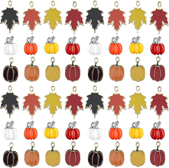 Youdiyla 48pcs Alloy enamel maple leaf pumpkin set series Pendant Jewelry Making DIY Keychain Earrings Pendant Various Design Charms for Jewelry Making Bracelets Necklace (SN279)