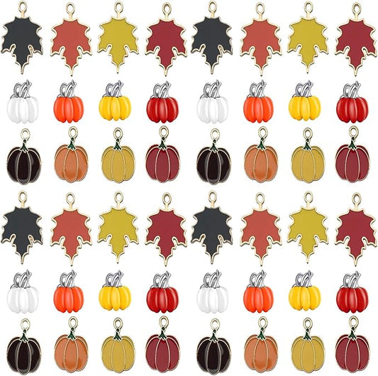 Youdiyla 48pcs Alloy enamel maple leaf pumpkin set series Pendant Jewelry Making DIY Keychain Earrings Pendant Various Design Charms for Jewelry Making Bracelets Necklace (SN279)