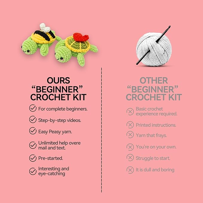 Dakytoo Crochet Kit for Beginners, Amigurumi Crocheting Animal Kits, with Step-by-Step Video Tutorials for Baby Adults Gift- 2 Pack Turtles