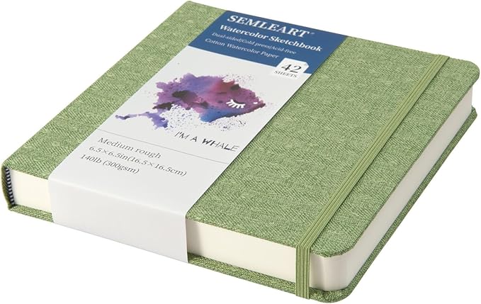 42 Sheets Watercolor Journal, 6.5x6.5in Watercolor Sketchbook with 140 lb/300 GSM Cold Press Cotton Paper, Mini Watercolor Notebook, Ideal for Painting, Drawing & Mixed Media