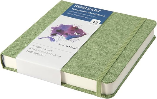 42 Sheets Watercolor Journal, 6.5x6.5in Watercolor Sketchbook with 140 lb/300 GSM Cold Press Cotton Paper, Mini Watercolor Notebook, Ideal for Painting, Drawing & Mixed Media