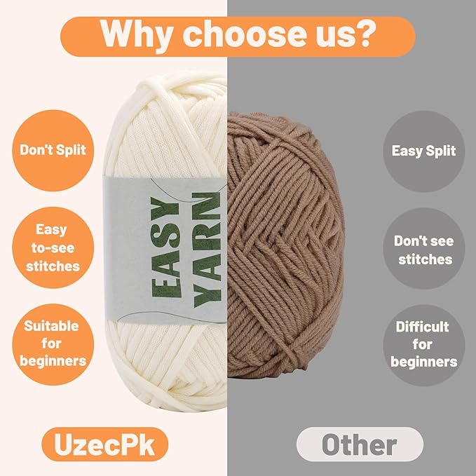 UzecPk 4x50g (7.1Oz) Yarn for Crocheting, 4x87Yds Crochet Yarn, Cotton Beginner Yarns with Easy-to-See Stitches, Blend Crochet Kit Making Milky White