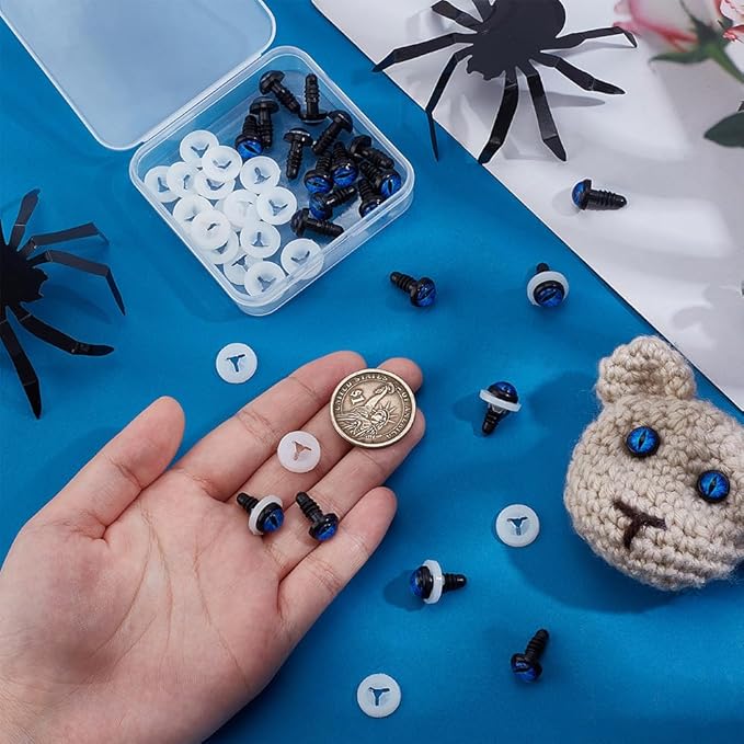 PH PandaHall 24 Sets Glow in The Dark Safety Eyes, 10mm Eye Cabochons Dragon Eye Blue Luminous Plastic Safety Craft Eye Crochet Eyes Safety Eye with Washers for Crochet Stuffed Animal Teddy Bear Decor