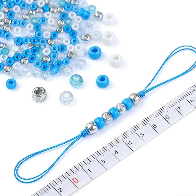 1000PCS 6x9mm Blue and White Pony Beads, Kandi Beads for Bracelets Making Kit, Hair Braids Crafts Jewelry Making Crafts Friendship Necklace Earrings DIY (Blue Silver Mixed Color)