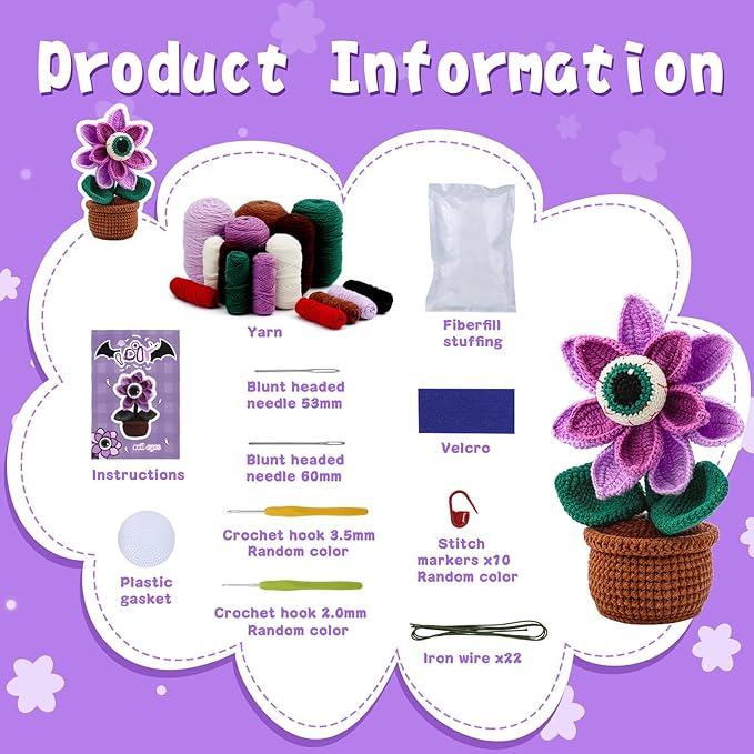 kgxulr Crochet Kit, Big-Eyed Knitting Kit for Beginner, Crochet Starter Kit for Complete Beginners Adults, Crocheting Knitting Kit with Step-by-Step Video Tutorials