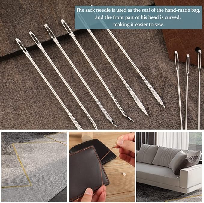 20 Pcs Leather Sewing Needles,Heavy Duty Sewing Needles Kit Include Curved Leather Needle,Sack Needle,Hand Sewing Needle,Leather Needles for Upholstery,Leather Craft,Carpet Canvas Repair