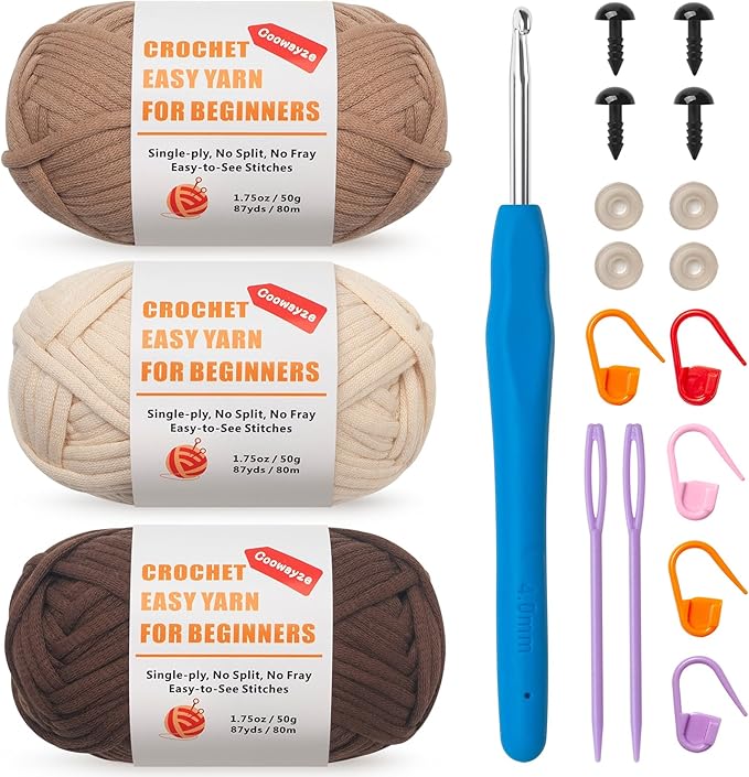 Crochet Yarn for Beginners, Cotton Yarn for Crocheting, 3 Pack×1.8 oz Amigurumi Yarns with Easy-to-See Stitches and No Split, Worsted Medium # 4 Yarn, Cotton-Nylon Blend,Thick & Soft