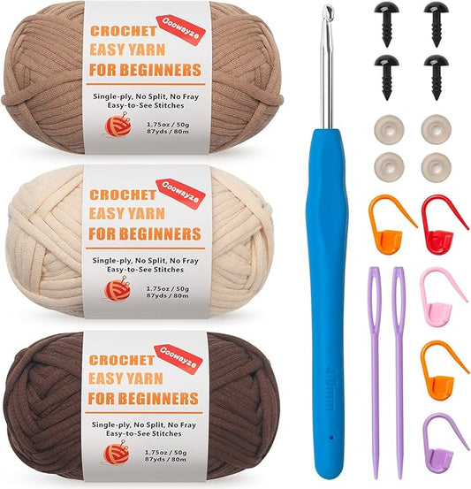 Crochet Yarn for Beginners, Cotton Yarn for Crocheting, 3 Pack×1.8 oz Amigurumi Yarns with Easy-to-See Stitches and No Split, Worsted Medium # 4 Yarn, Cotton-Nylon Blend,Thick & Soft