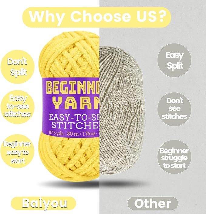 3x50g Beginners Light Yellow Yarn, 260 Yards Light Yellow Yarn for Crocheting Knitting, Easy-to-See Stitches, Worsted Medium #4, Chunky Thick Cotton Nylon Blend Yarn Yarn for Crocheting