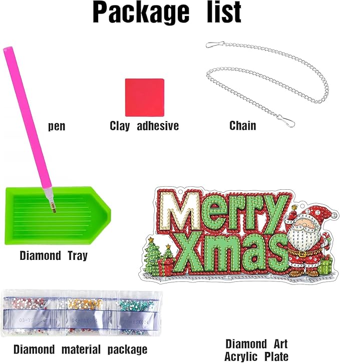 LOMSIOY Diamond Art Hanging Kit for Adult, Christmas Front Door Sign Window Decor for Outdoor, Santa Claus Double Sided Summer Decor Suncatcers for Porch, Hanging Pendants for Garden Wall （8x8 Inch