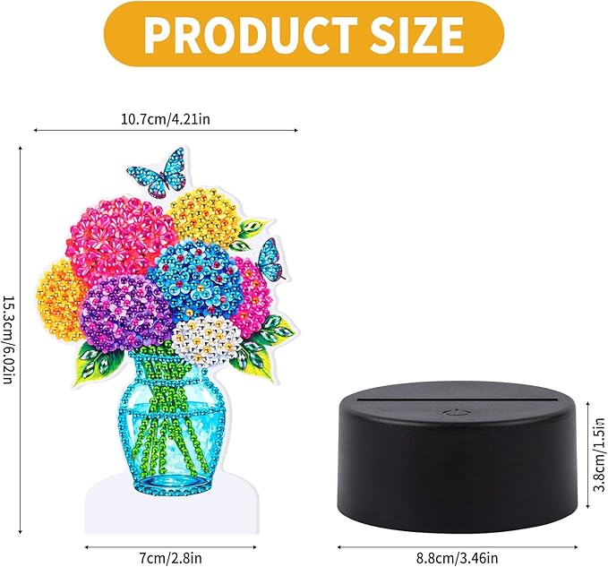 ALKALO Diamond Painting Night Light, Diamond Painting Kits for Adults Desktop Ornaments for Table Tabletop Decor Diamond Art Accessories for Adult Beginner Touch Lamp for Bedrooms Living Room- Flowers