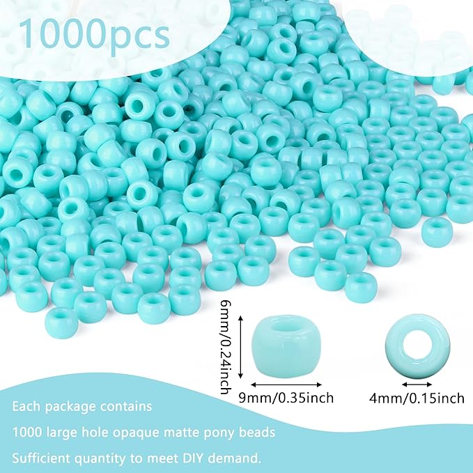 Light Turquoise Blue Pony Beads 1000Pcs 9mm Pony Beads Bulk Light Blue Beads for Friendship Bracelets Kandi Beads Hair Beads for Braids Turquoise Beads for Crafts