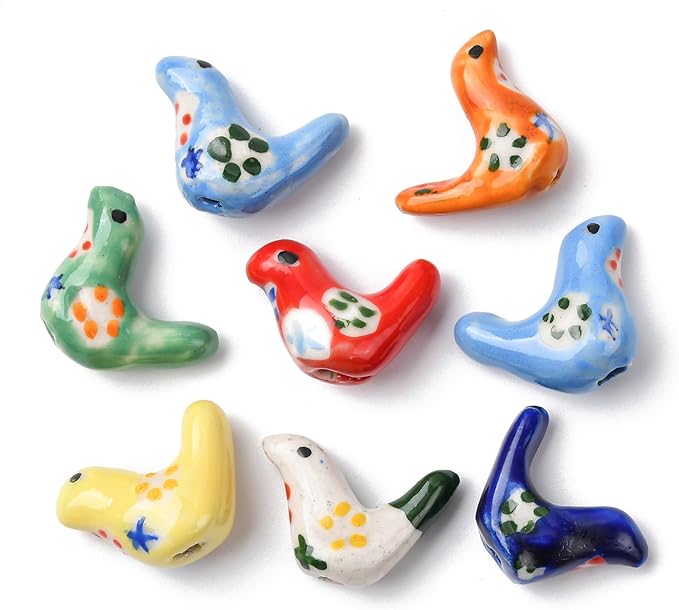 8Pcs Porcelain Ceramic Pigeon Shape Beads, 7 Colors Cute Animal Porcelain Loose Spacer Beads for DIY Necklaces Bracelets Crafts Supplies Jewelry Accessories