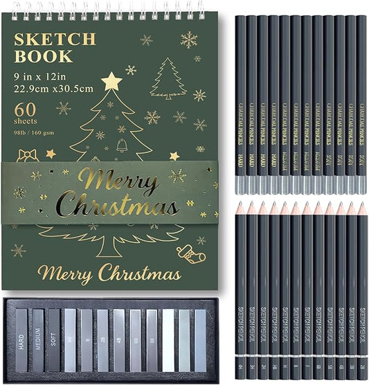 fuxi sketch pad and pencil set | stocking stuffers, art supplies for adults | gifts for artists, teen & beginners | complete drawing set with sketch book, sketch pencils, charcoal & graphite sticks.