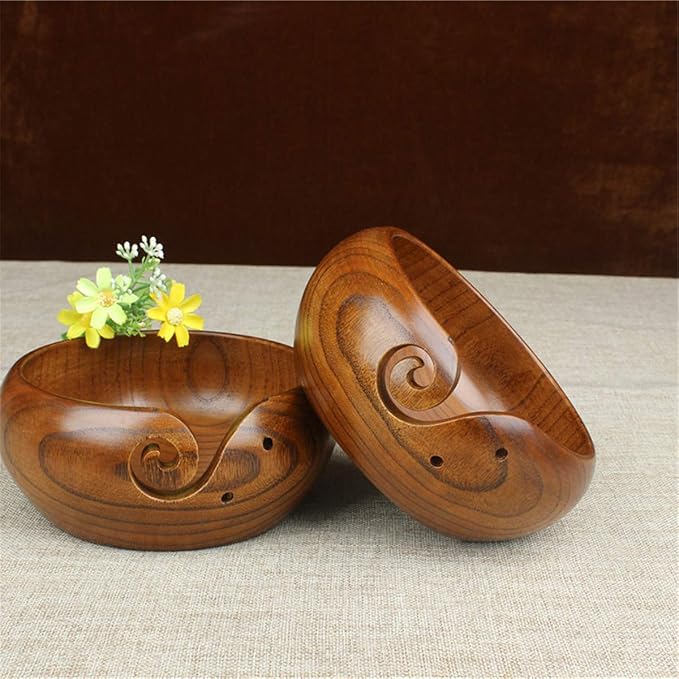 Wooden Yarn Bowl Largest, 1 PCS Premium Knitting Storage Accessories & Supplies, Yarn Holder for Knitting and Crochet Yarn Winder, Handcrafted Yarn Ball Bowl Brown Box #04