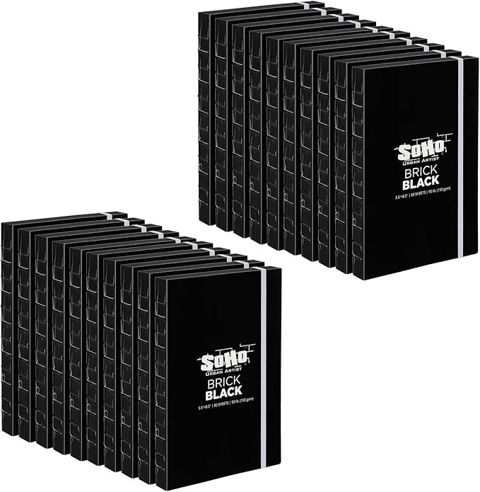 SoHo Urban Artist Brick Sketchbook Journals, 20 Pack, for Sketching, Drawing, Colored Pencils, Graphite, and More - Black 5.5"x8.5" (150 GSM, 80 Sheets)