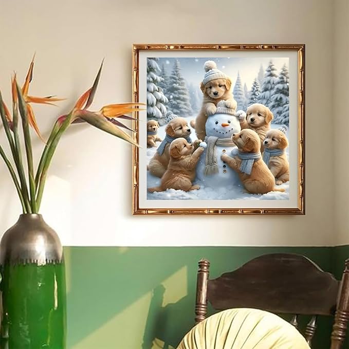 STGLCR Snowman Diamond Painting Kits for Adults - Dog Diamond Art Kits for Adults Beginner, Winter DIY Full Drill Diamond Dots Paintings with Diamonds 5D Gem Art and Crafts Home Wall Decor 12x12inch
