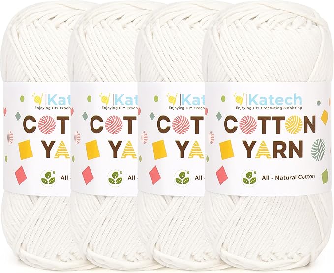 Katech 1OO% Cotton Yarn for Crocheting & Knitting-4 Pack of 100g/3.52 oz-4 Medium (Worsted) Cotton Crochet Yarn-Soft & Breathable-Ideal for Dishcloths, Baby Clothes, Potholders & Summer Projects(B)