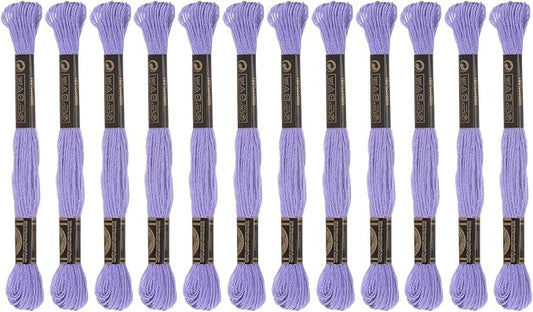 HARFINGTON 12 Skeins Embroidery Floss 8m Each Egyptian Long Fiber Cotton Cross Stitch Thread 26S/2x6 for Embroidery Projects Bracelet, Lavender