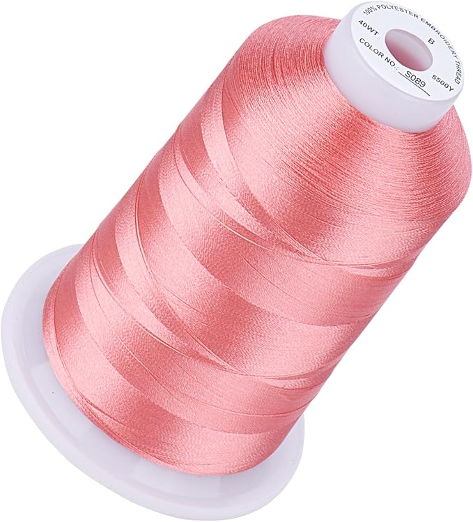 Simthread 5500Yds Embroidery Thread, 5000M High-Yardage 40WT 100% Polyester Thread – 170+ Vivid Colors, High-Speed Rated – Compatible with Brother, Singer, Janome & More - Light Coral Pink S089