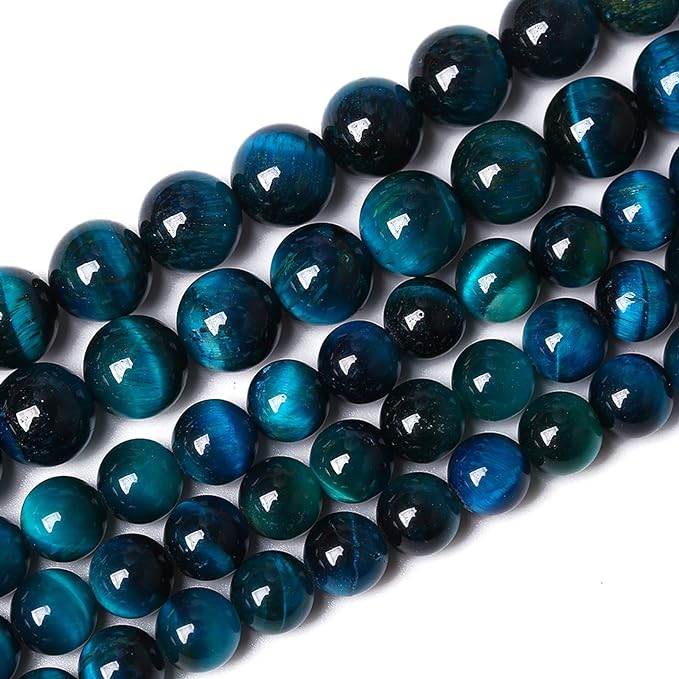 Blue Tiger Eye Gemstone Loose Beads Natural Round Loose Stone Beads for Jewelry Making DIY Bracelet Necklace Earrings 8mm 48pcs 1 Strand 15" (Blue Tiger Eye, 8mm)