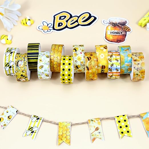 Bee Washi Tape Set,12 Rolls Honey Daisy Decorative Tape Yellow Black Bumblebee honeycombs Masking Tape for Journaling Supplies, Junk Journal, Scrapbooking, DIY Arts & Crafts, Gift Wrapping