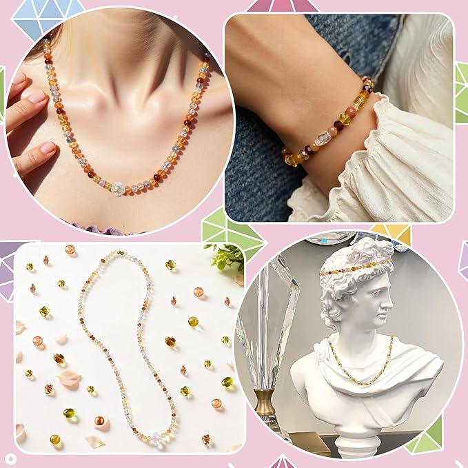 636pcs glass beads for jewelry making - brown craft crystal beads with loose beads sparkly faceted beads hole drilled diy for bracelets craft earrings bracelet necklace jewelry making