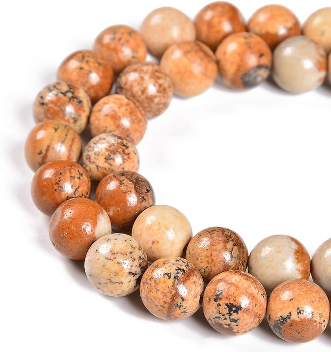 60pcs 6mm Natural Yellow Picture Jasper Gemstone Round Spacer Loose Stone Beads for Jewelry Making 15.5" 1 Strand (Yellow Picture Jasper, 6mm 60Beads)