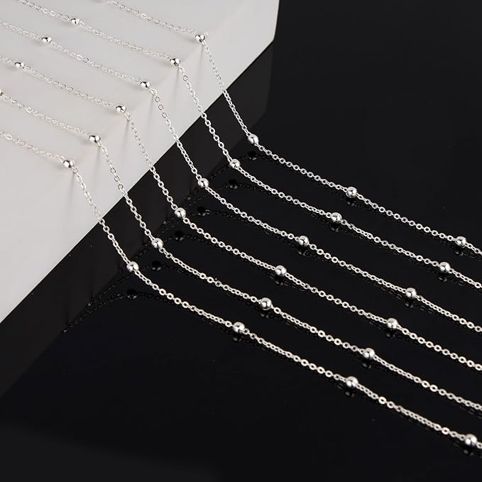 KYUNHOO 32.8 Feet Beaded Chain for Jewelry Making Thin Cable Chains Bulk Silver Jewelry Supplies for Women Men DIY Handcrafts with Lobster Clasps Jump Rings
