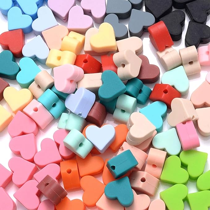 40PCS Square Heart Silicone Beads Mix Colorful Shaped Beads for DIY Crafts