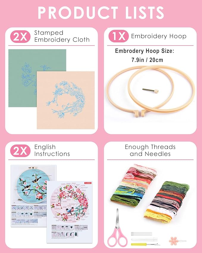 TINDTOP Embroidery Kit for Adult, Owl Embroidery Kit for Beginners Include Embroidery Cloth Hoops Threads for Craft Lover Hand Stitch with Embroidery Skill Techniques (Bird)