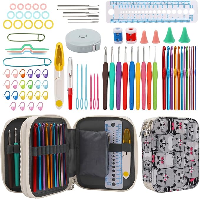 HMZSP Crochet Knitting Needle Set, Handmade DIY Knitting, Ergonomic Yarn Needles and Sewing Accessories, Suitable for Beginners and Experienced Crochet Enthusiasts (Grey)