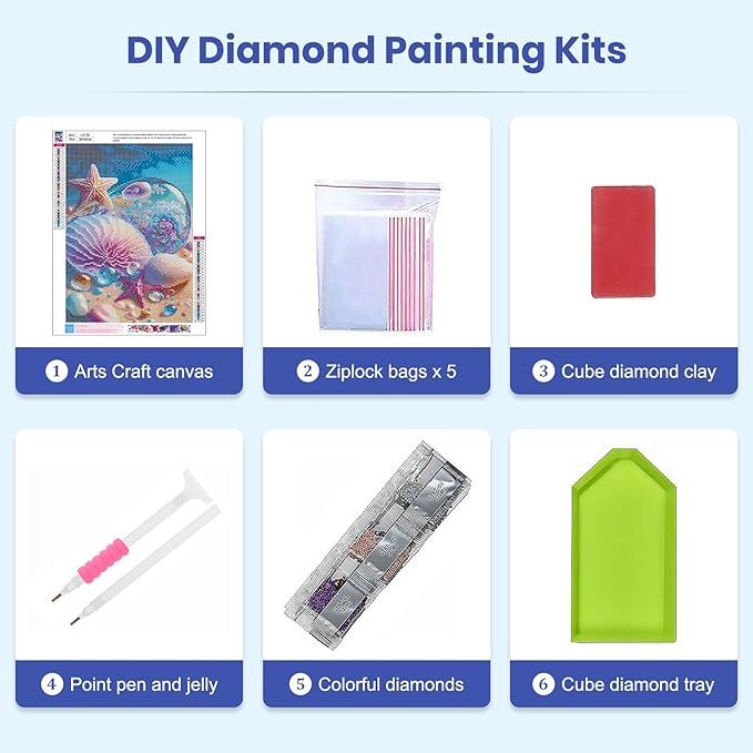 SENQAO Beach Diamond Painting Kits for Adults, Round Full Drill Sea Shells Starfish Diamond Art Kits, DIY 5D Diamond Painting Beach Diamond Art Kits Picture for Home Wall Decor 30x40cm