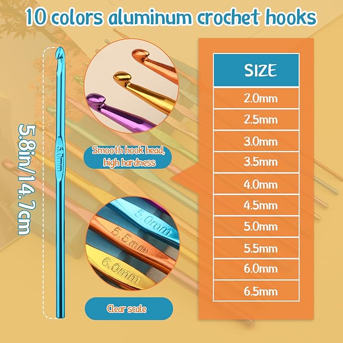 IMZAY 110 Pcs Crochet Hooks Set, 0.6mm-6.5mm Crochet Needles for Yarn Crochet Kits for Beginners, Ergonomic Crochet Hooks with Knitting Accessories, Crochet Supplies, Knitting Needles for Crocheters